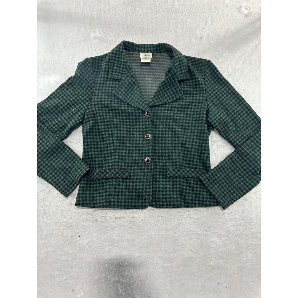 D'knits Francine Browner Green Black Gingham Check Knit Blazer Jacket Large